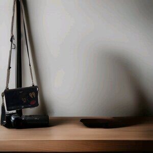 Love Victoria Secret Crossbody‎ Bag Purse Black Sequence Lips Angel Wings